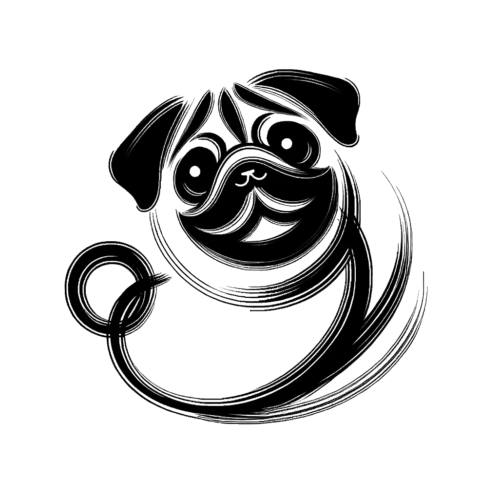 un dibujo de un perro pug feliz representando el tema de Accesibilidad en blanco y negro.