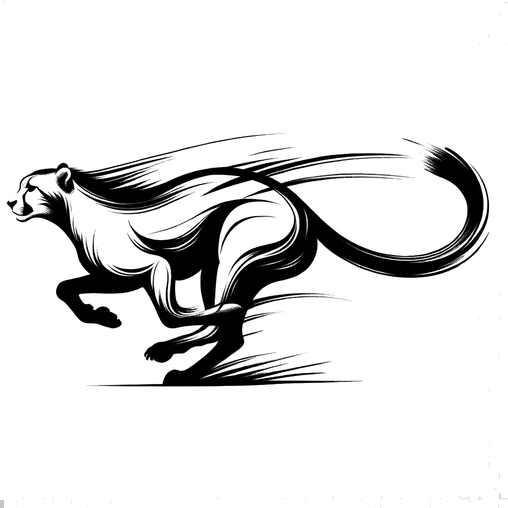 un dibujo de un guepardo corriendo representando el tema de Acción en blanco y negro.
