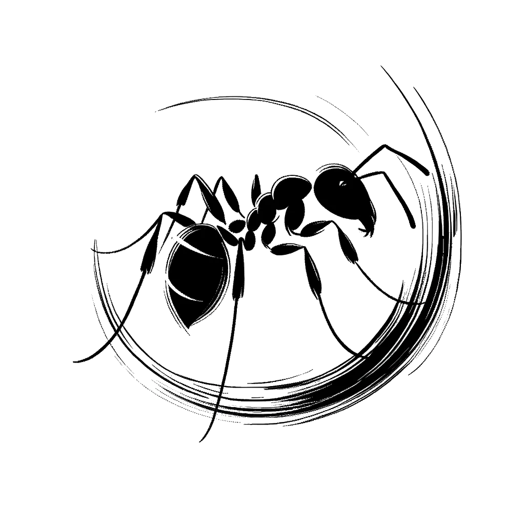 un dibujo de Hormigas trabajando. representando el tema de Acciones en blanco y negro.