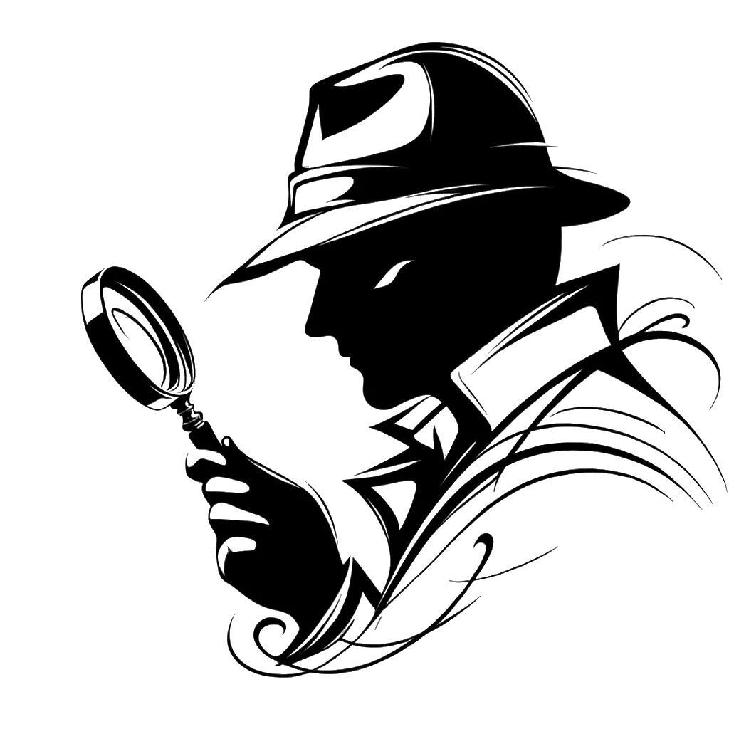 un dibujo de Sherlock Holmes con una lupa. representando el tema de Aclaración en blanco y negro.