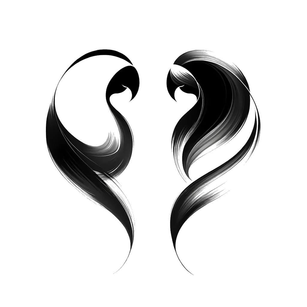un dibujo de Dos loros enfrentándose. representando el tema de Actitudes en blanco y negro.