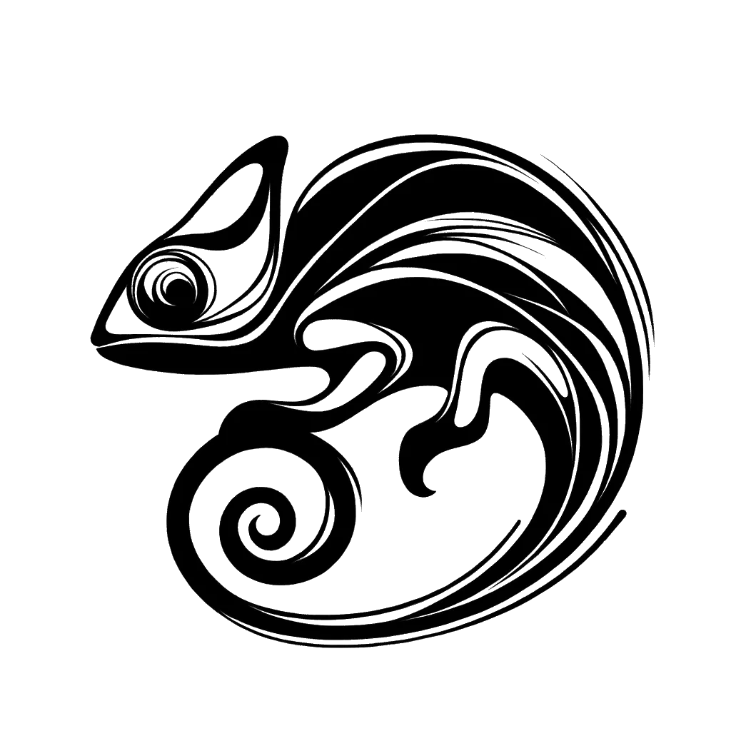 un dibujo de un camaleón representando el tema de Adaptabilidad en blanco y negro.
