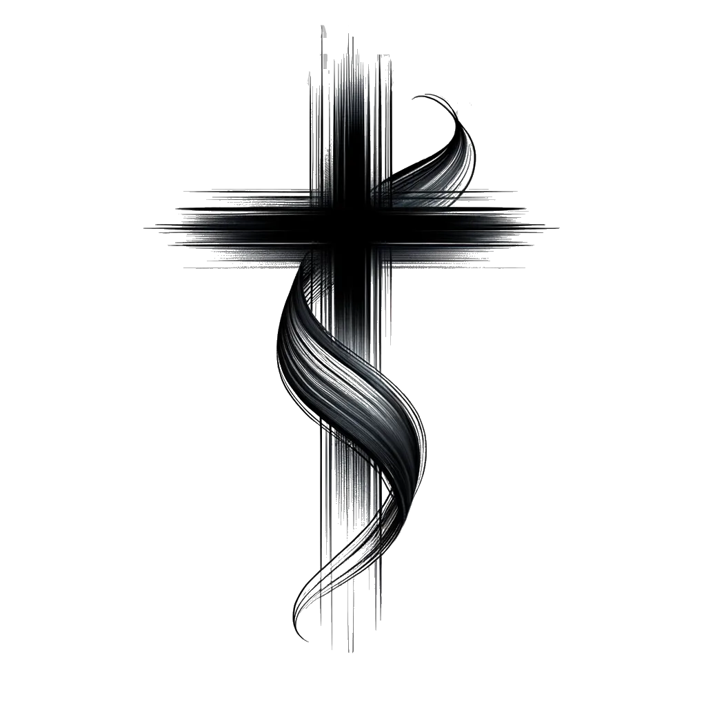 un dibujo de una cruz cristiana representando el tema de Adivinación en blanco y negro.