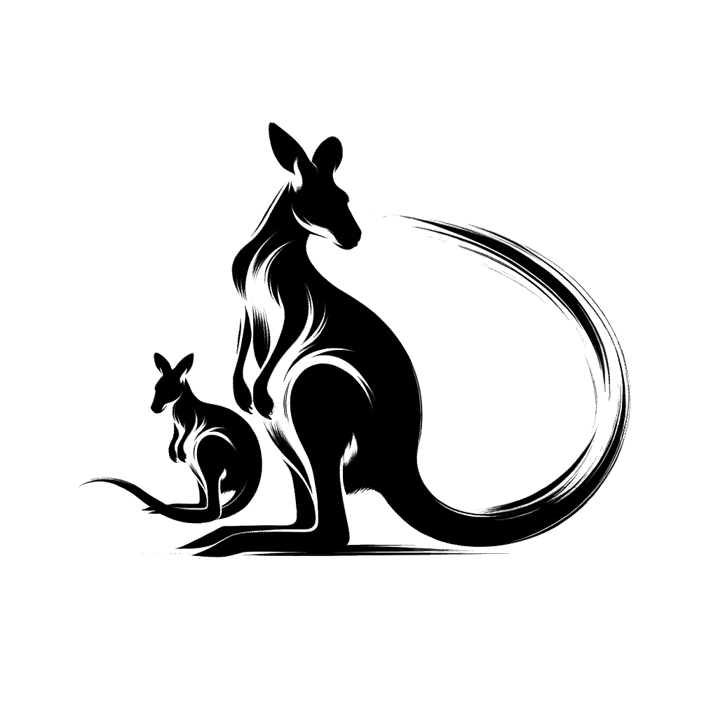 un dibujo de un canguro con su cría representando el tema de Adopción en blanco y negro.