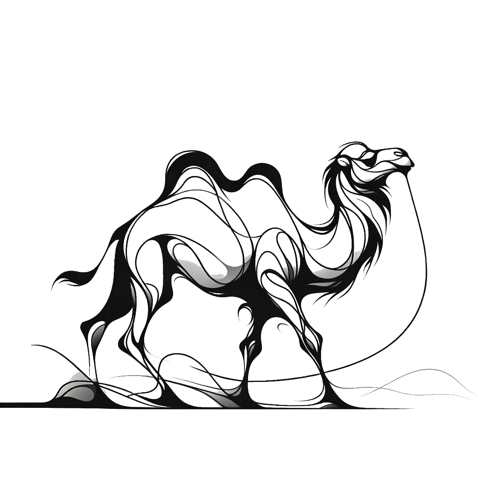 un dibujo de un camello representando el tema de Adversidad en blanco y negro.