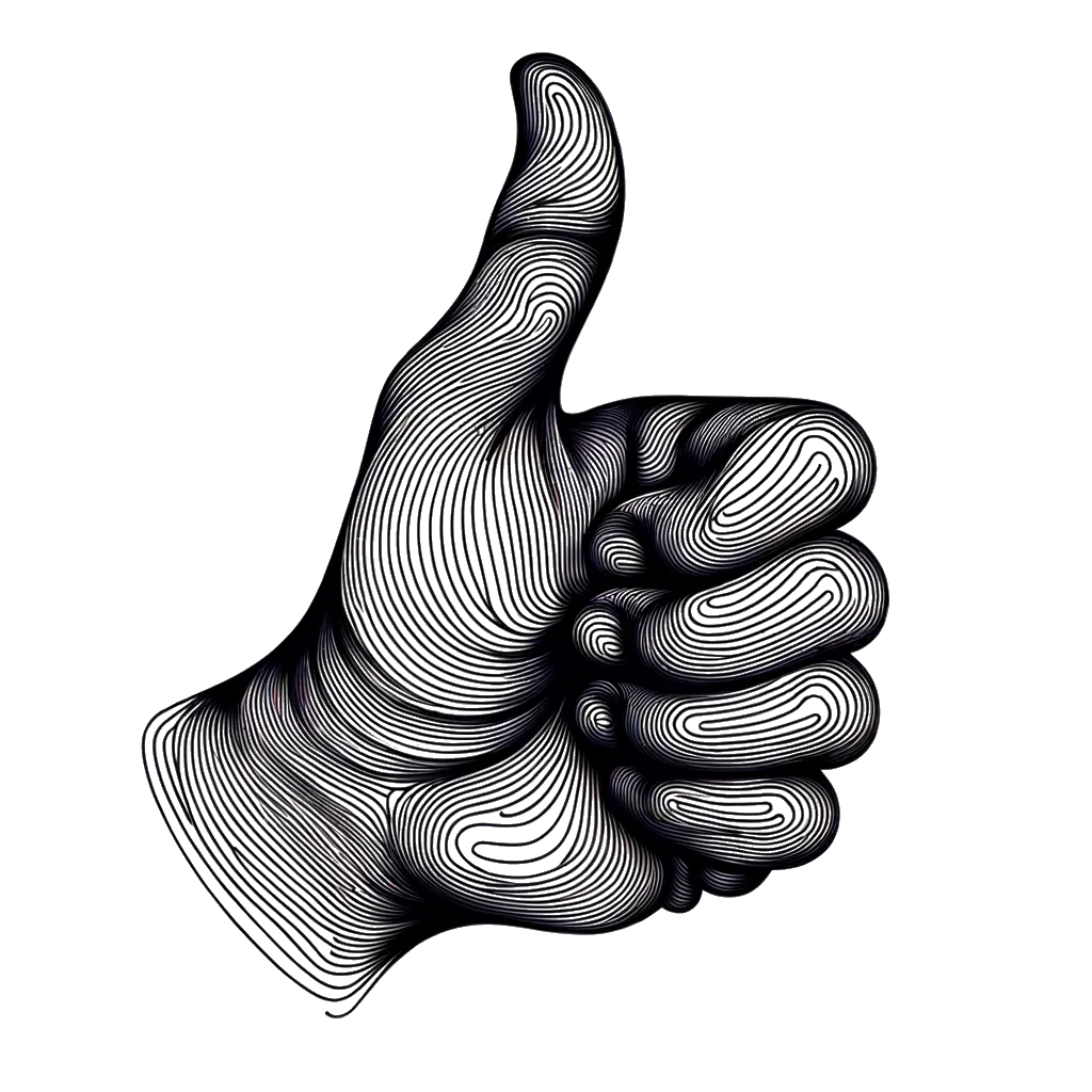 un dibujo de un pulgar hacia arriba representando el tema de Afirmación en blanco y negro.