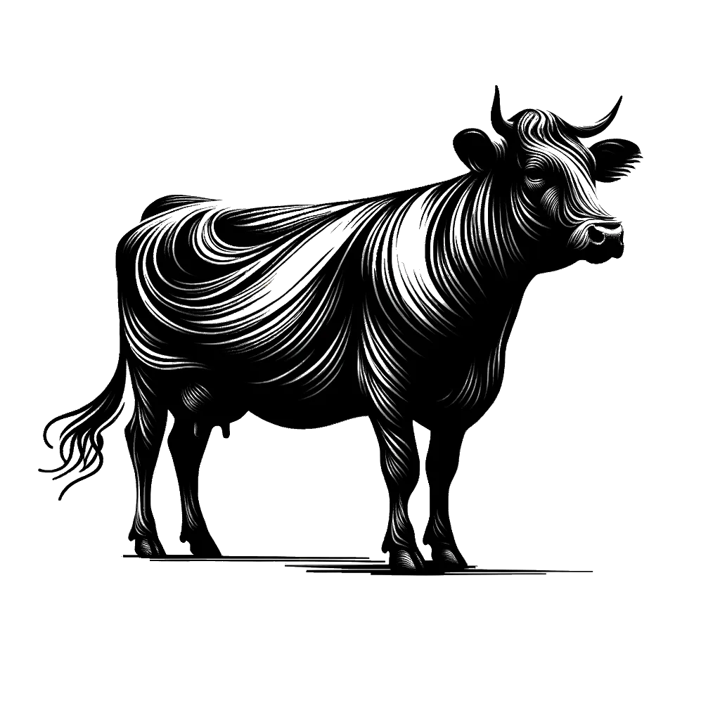 un dibujo de una vaca representando el tema de Agricultura en blanco y negro.