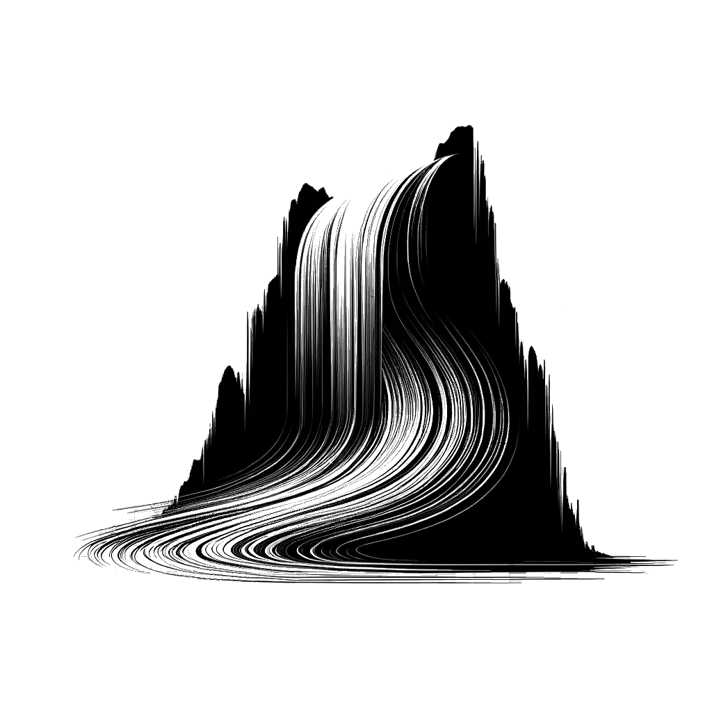 un dibujo de una cascada representando el tema de Agua en blanco y negro.