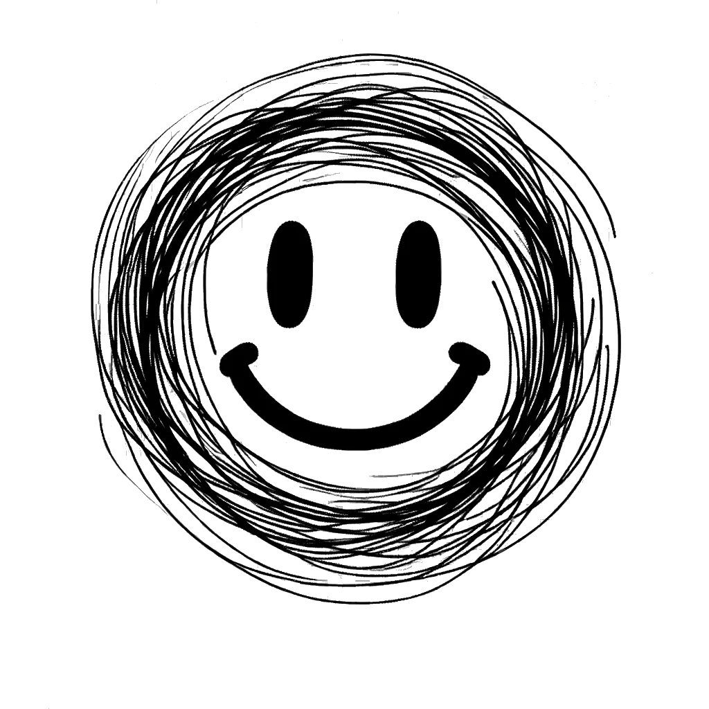 un dibujo de una cara sonriente representando el tema de Alegre en blanco y negro.