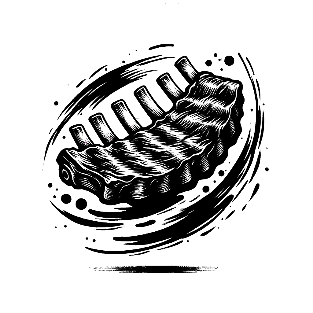 un dibujo de costillas de res cocidas representando el tema de Alimento en blanco y negro.