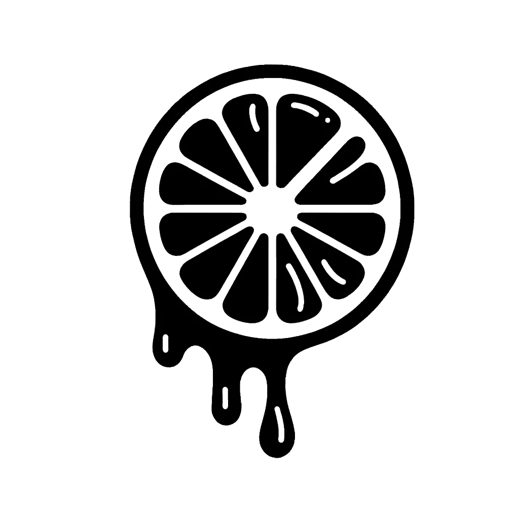 un dibujo de Un limón cortado por la mitad goteando jugo en blanco. representando el tema de Amargura en blanco y negro.