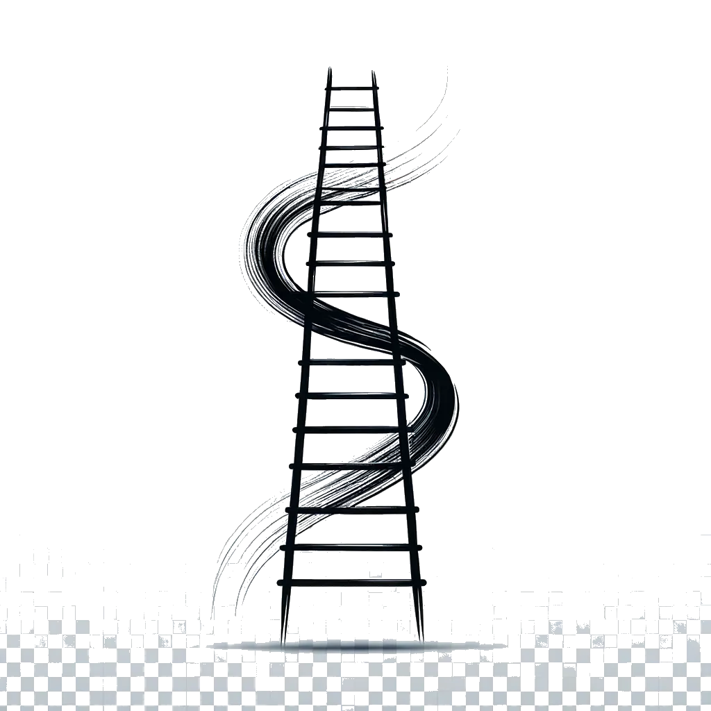 un dibujo de una escalera representando el tema de Ambición en blanco y negro.