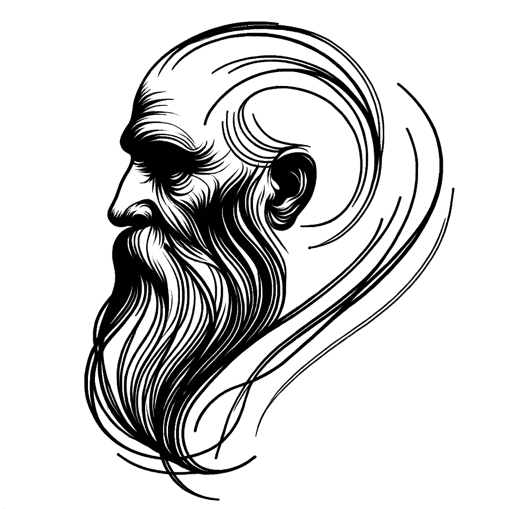 un dibujo de un sabio anciano con una larga barba representando el tema de Ancianos en blanco y negro.