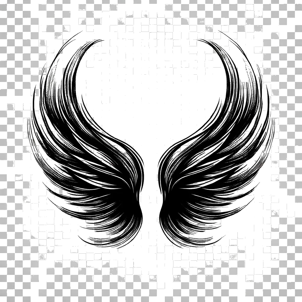 un dibujo de alas de ángel representando el tema de Ángeles en blanco y negro.