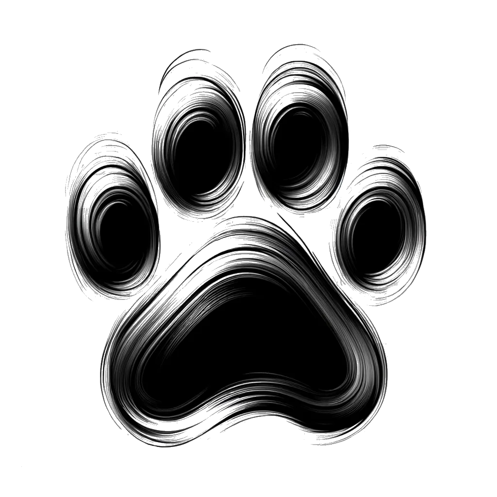 un dibujo de huellas de patas de gato representando el tema de Animales en blanco y negro.