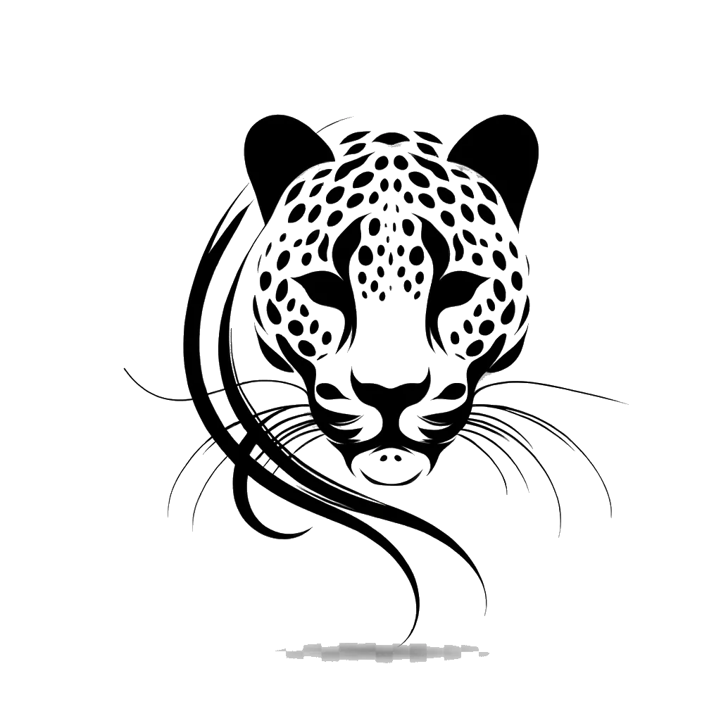 un dibujo de una cara de leopardo representando el tema de Apariencias en blanco y negro.