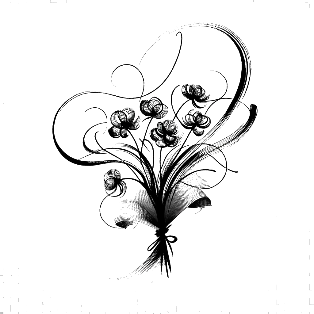un dibujo de un ramo de flores representando el tema de Apreciación en blanco y negro.