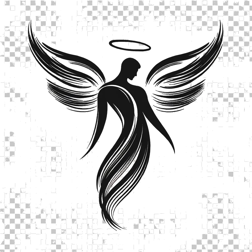 un dibujo de un ángel masculino adulto representando el tema de Arcángeles en blanco y negro.