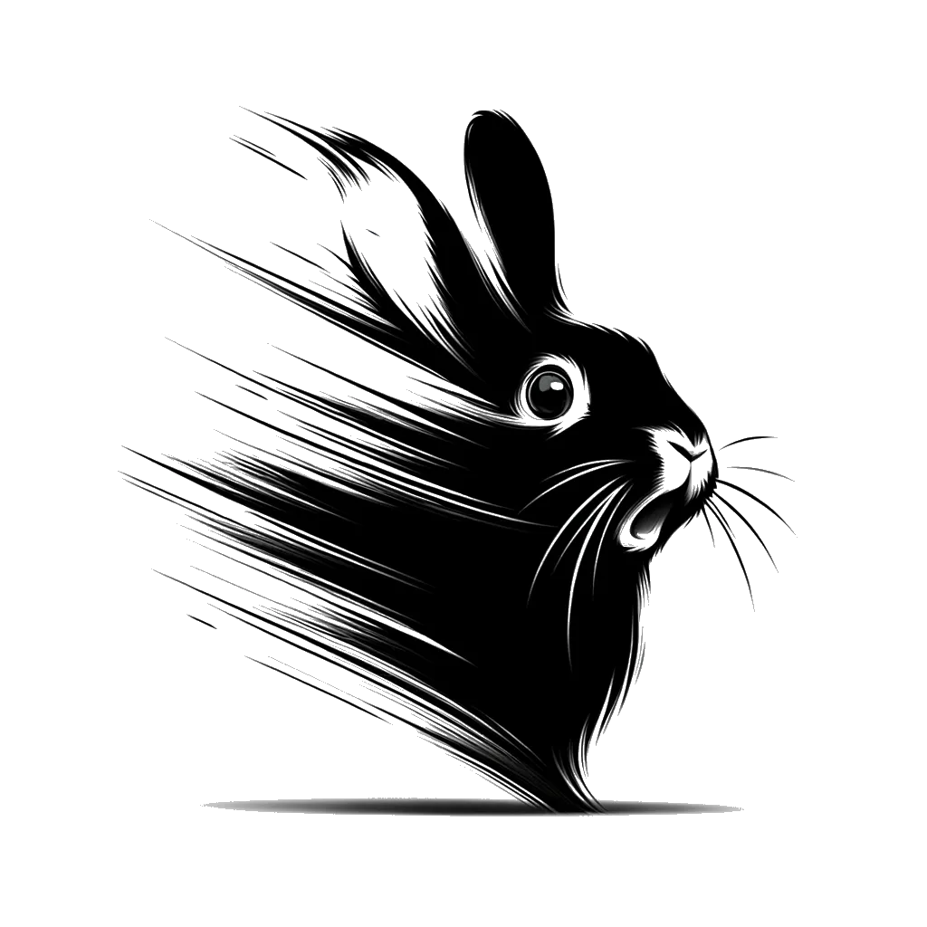 un dibujo de un conejo con cara de sorpresa representando el tema de Asustado en blanco y negro.