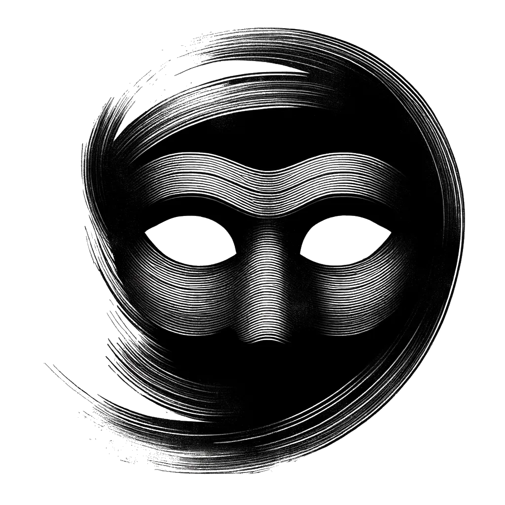 un dibujo de una máscara de ladrón antigua representando el tema de Atraco en blanco y negro.