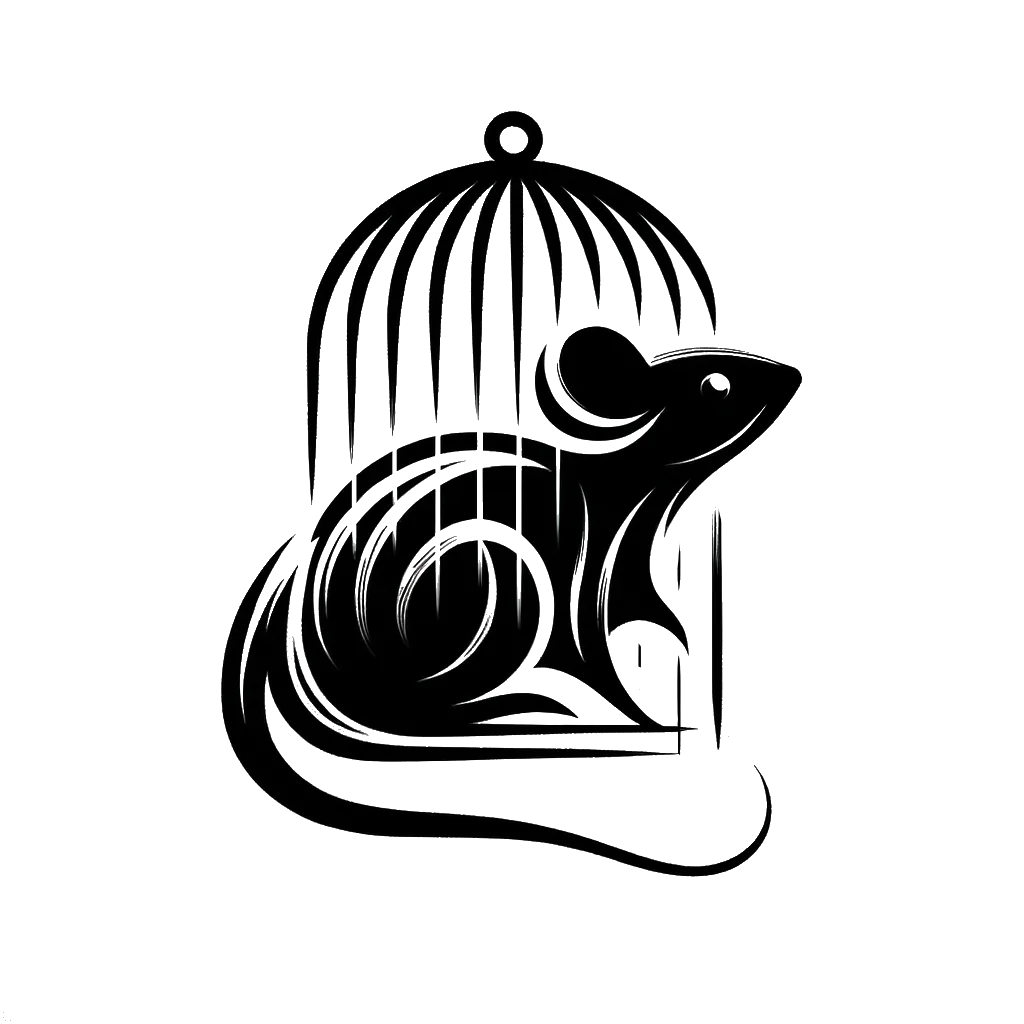 un dibujo de un ratón en una jaula representando el tema de Atrapamiento en blanco y negro.