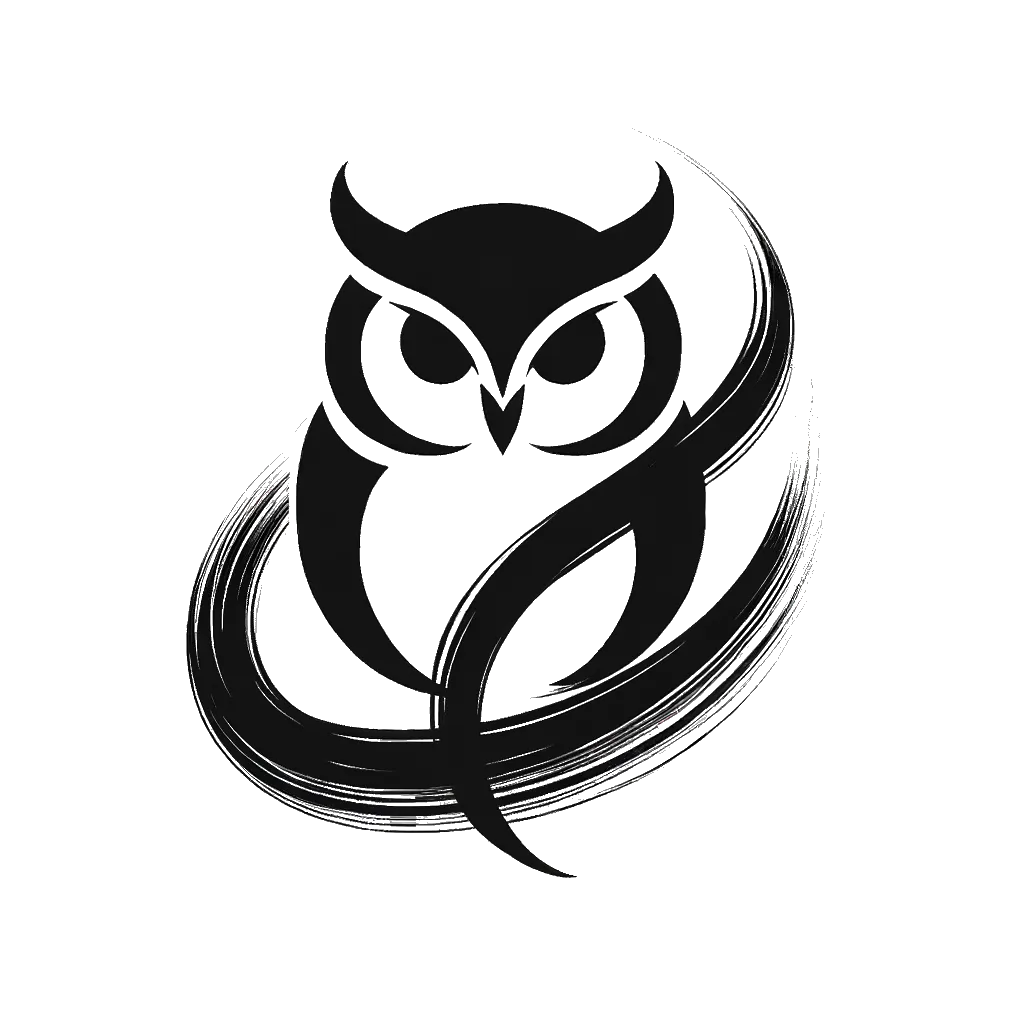 un dibujo de un sabio búho en negro y blanco representando el tema de Audacia en blanco y negro.