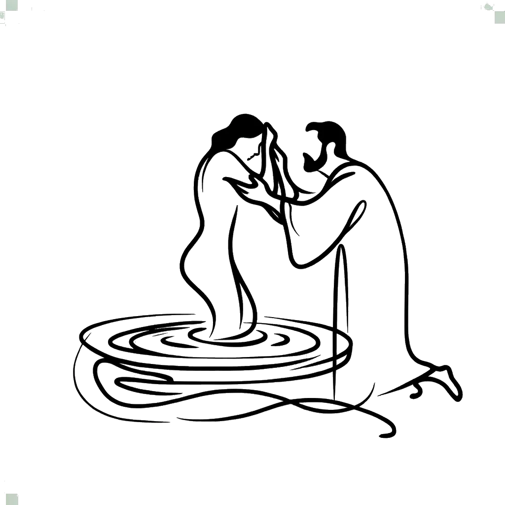 un dibujo de alguien siendo bautizado en blanco y negro representando el tema de Bautismo en blanco y negro.