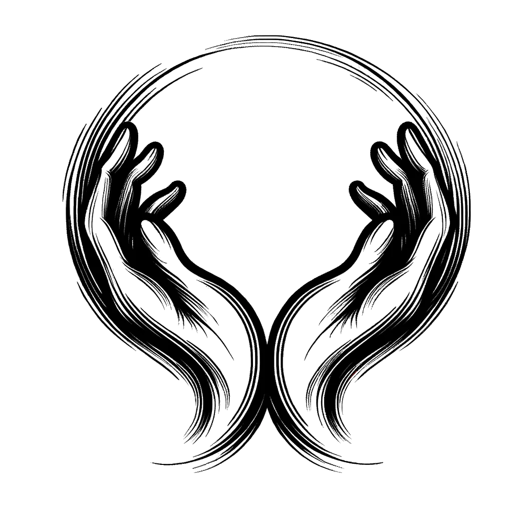 un dibujo de un par de manos simbolizando dar en blanco representando el tema de Benevolencia en blanco y negro.
