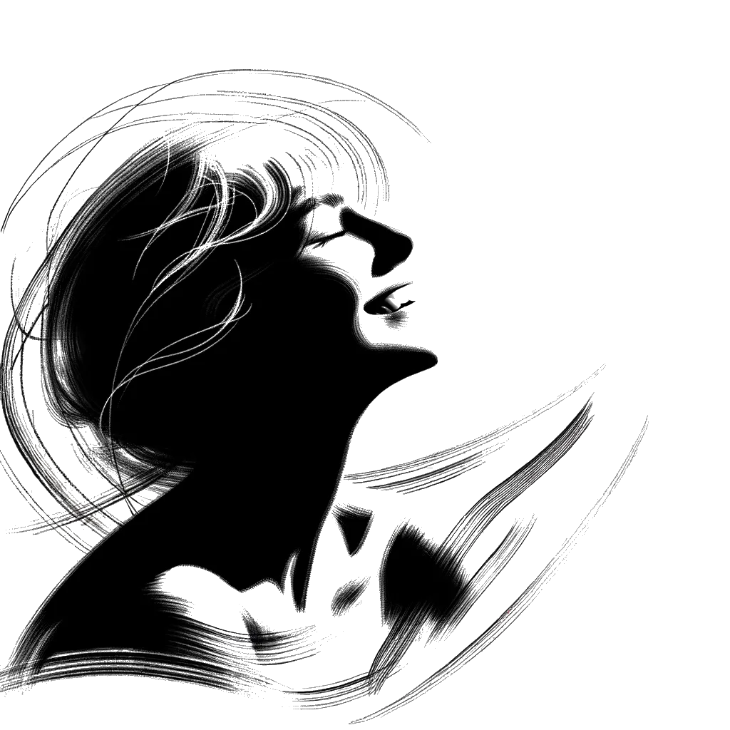 un dibujo de una mujer disfrutando del sol luciendo feliz representando el tema de Bienestar en blanco y negro.