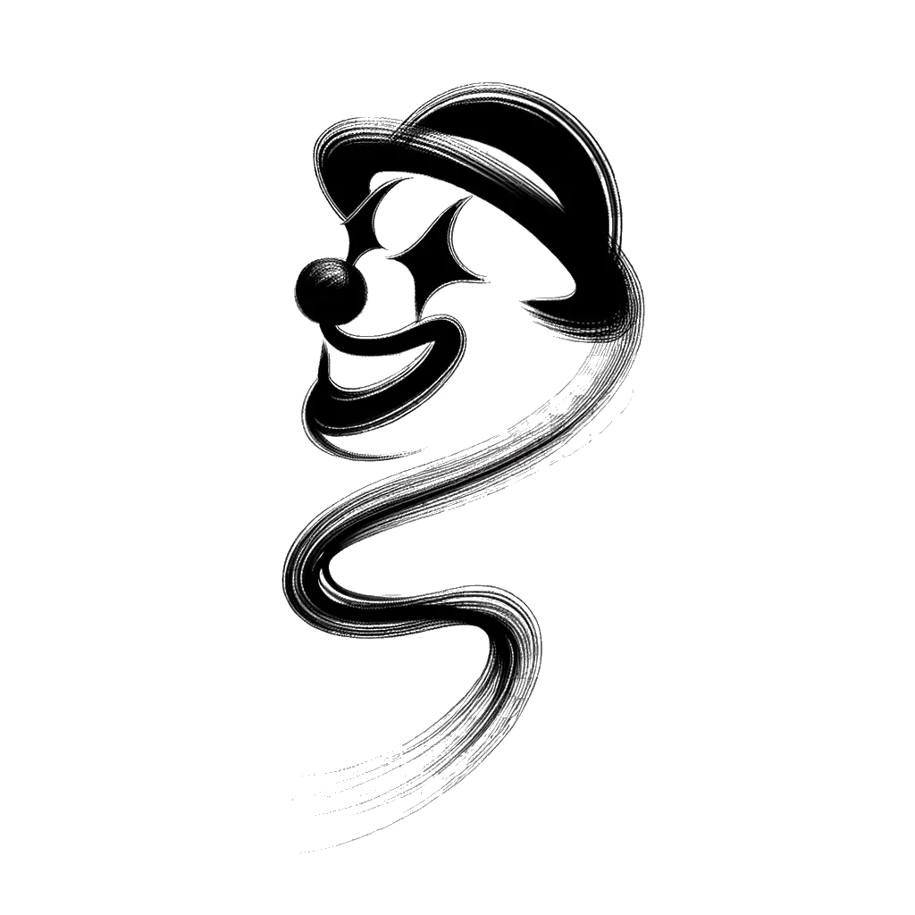 un dibujo de un payaso representando el tema de Bromeando en blanco y negro.