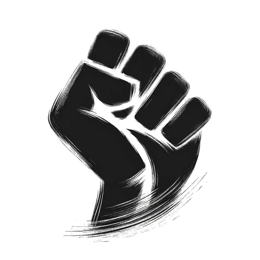 un dibujo de un puño de hierro en blanco y negro representando el tema de Brutalidad en blanco y negro.