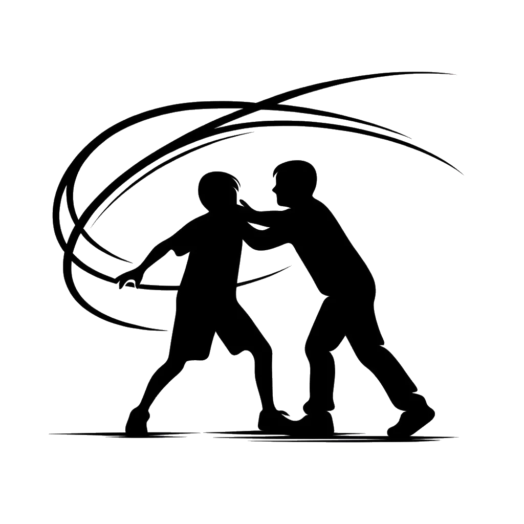 un dibujo de dos niños burlándose de un niño más joven representando el tema de Burlándose en blanco y negro.
