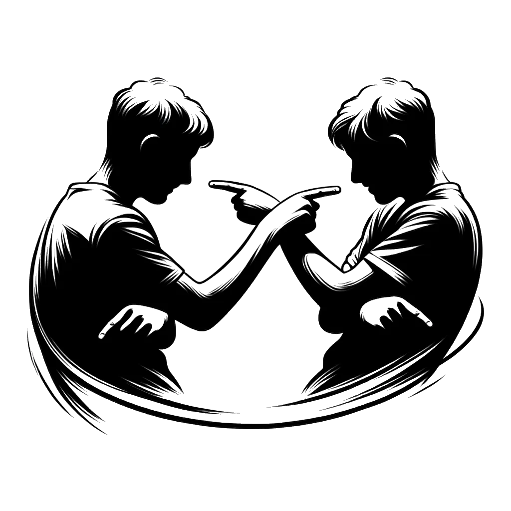 un dibujo de un niño señalando y burlándose de otro niño representando el tema de Burlas en blanco y negro.