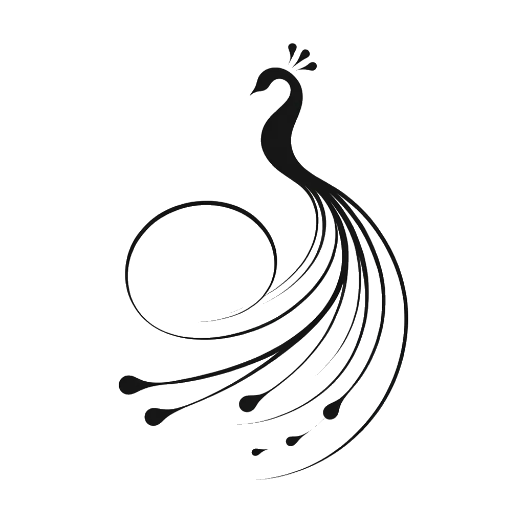 un dibujo de un pavo real representando el tema de Buscadores de Atención en blanco y negro.