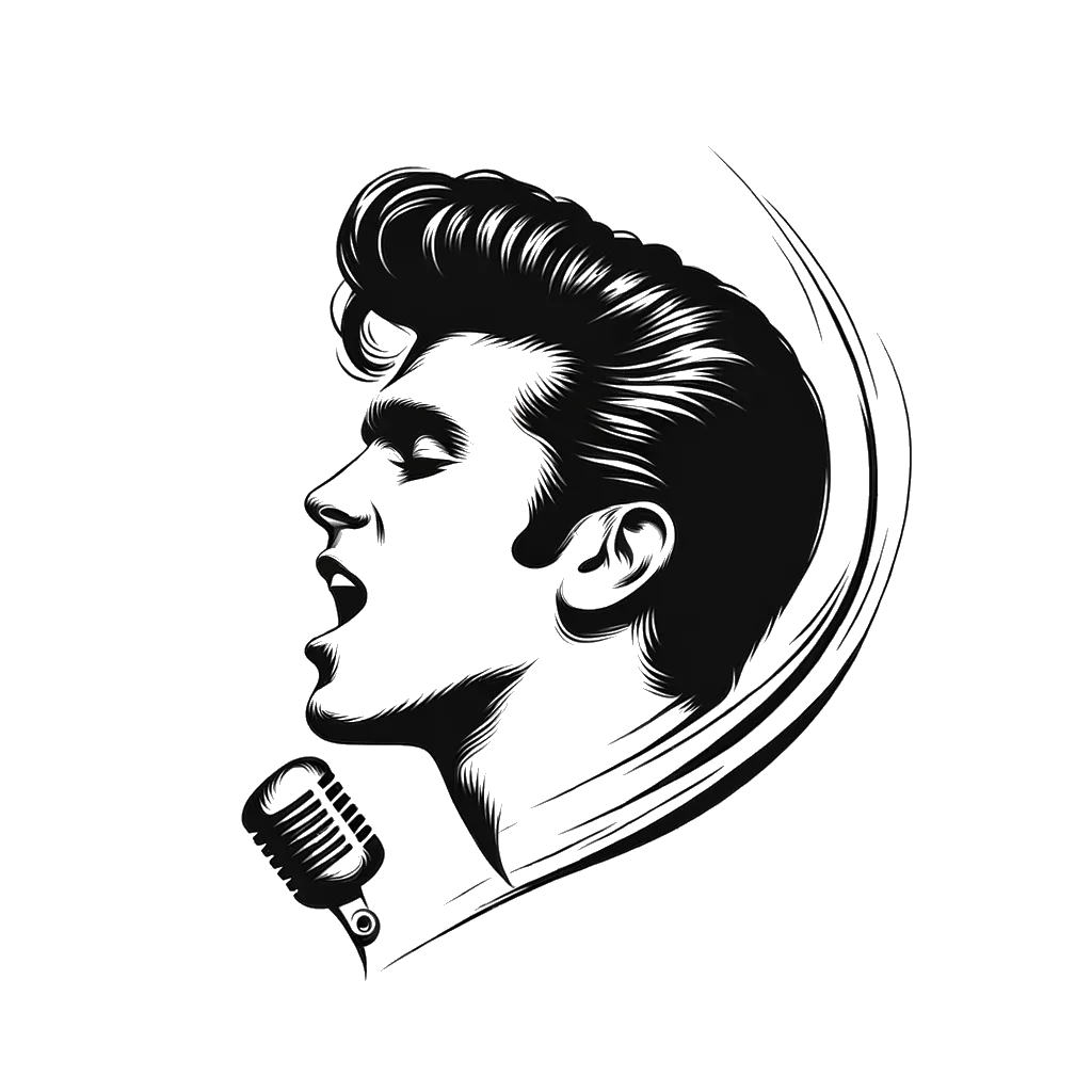un dibujo de Elvis Presley representando el tema de Cabello en blanco y negro.