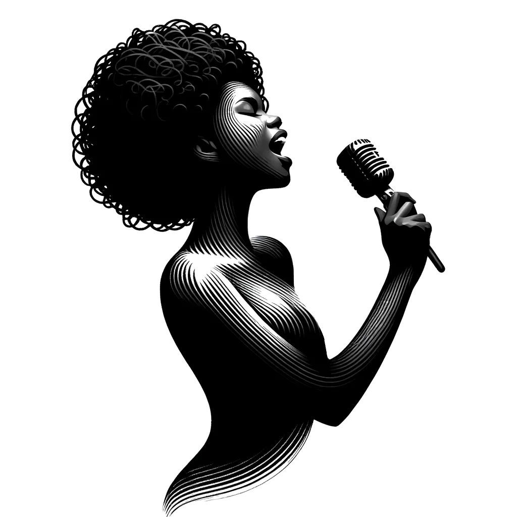 un dibujo de una mujer cantando representando el tema de Canciones en blanco y negro.