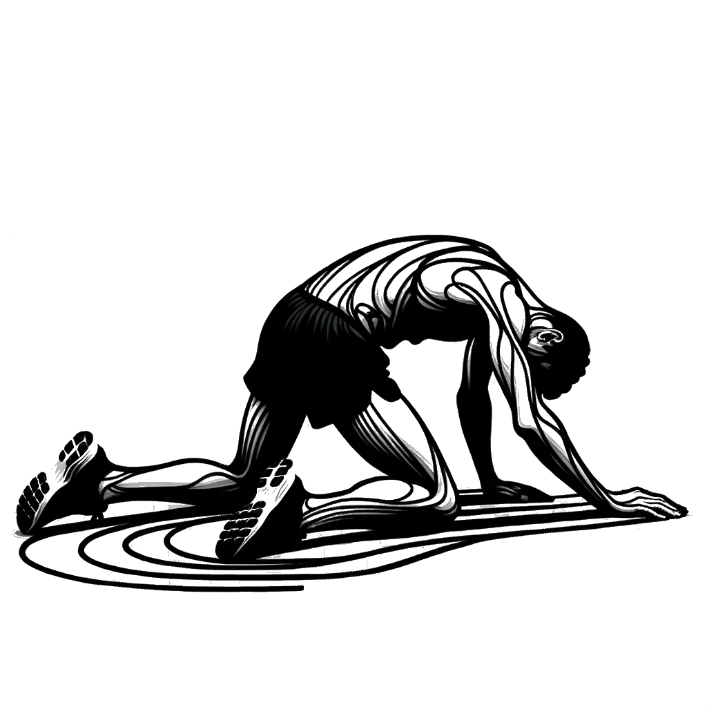 un dibujo de Un corredor de maratón masculino se desplomó en el suelo exhausto. representando el tema de Cansancio en blanco y negro.