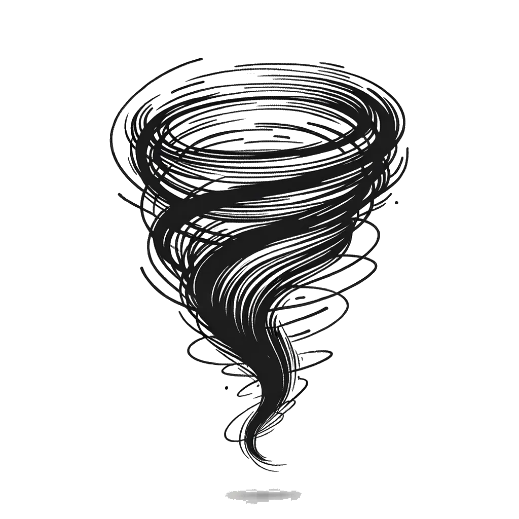 un dibujo de un tornado representando el tema de Caos en blanco y negro.