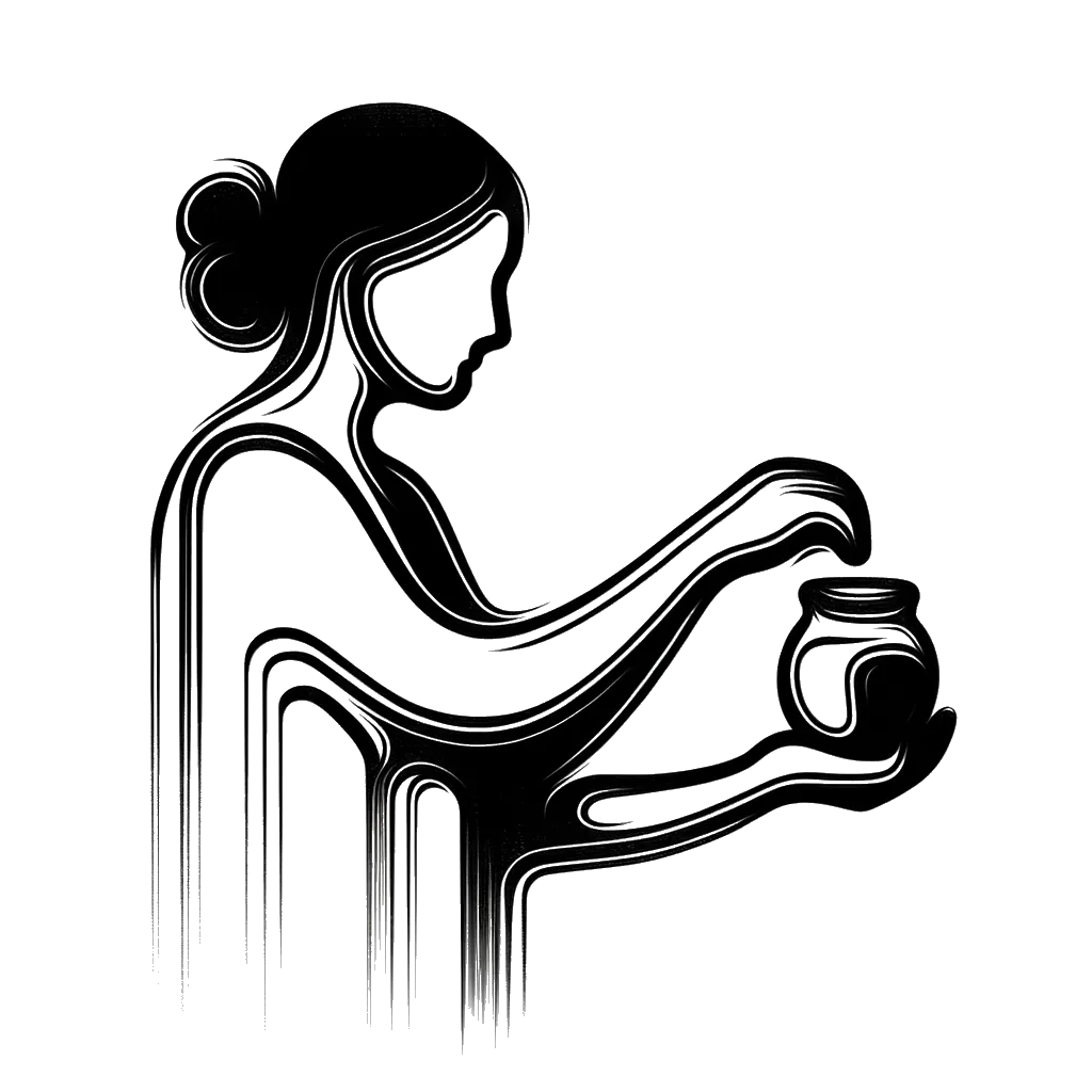 un dibujo de una mujer occidental recolectando fondos para caridad en la calle representando el tema de Caridad en blanco y negro.