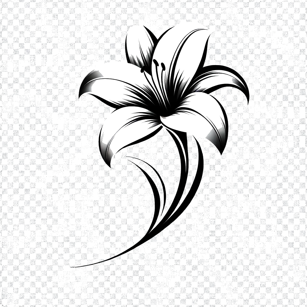 un dibujo de un lirio blanco puro representando el tema de Castidad en blanco y negro.