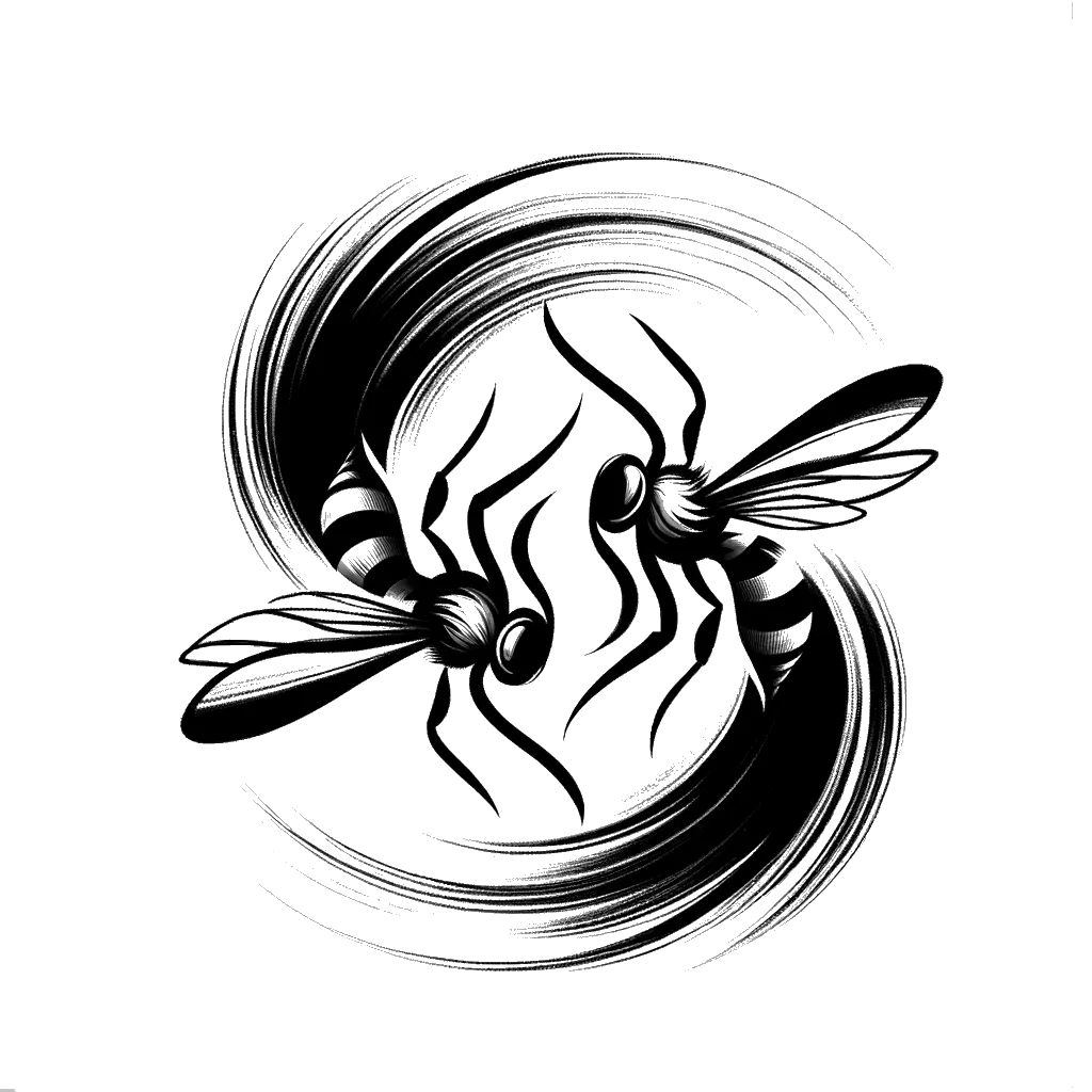 un dibujo de dos avispas representando el tema de Causando Problemas en blanco y negro.
