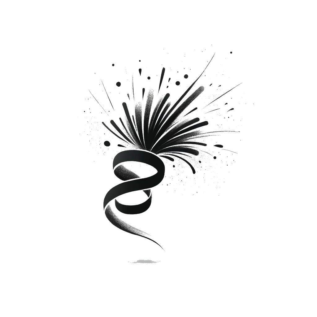 un dibujo de un tirador de fiesta explotando representando el tema de Celebrar en blanco y negro.