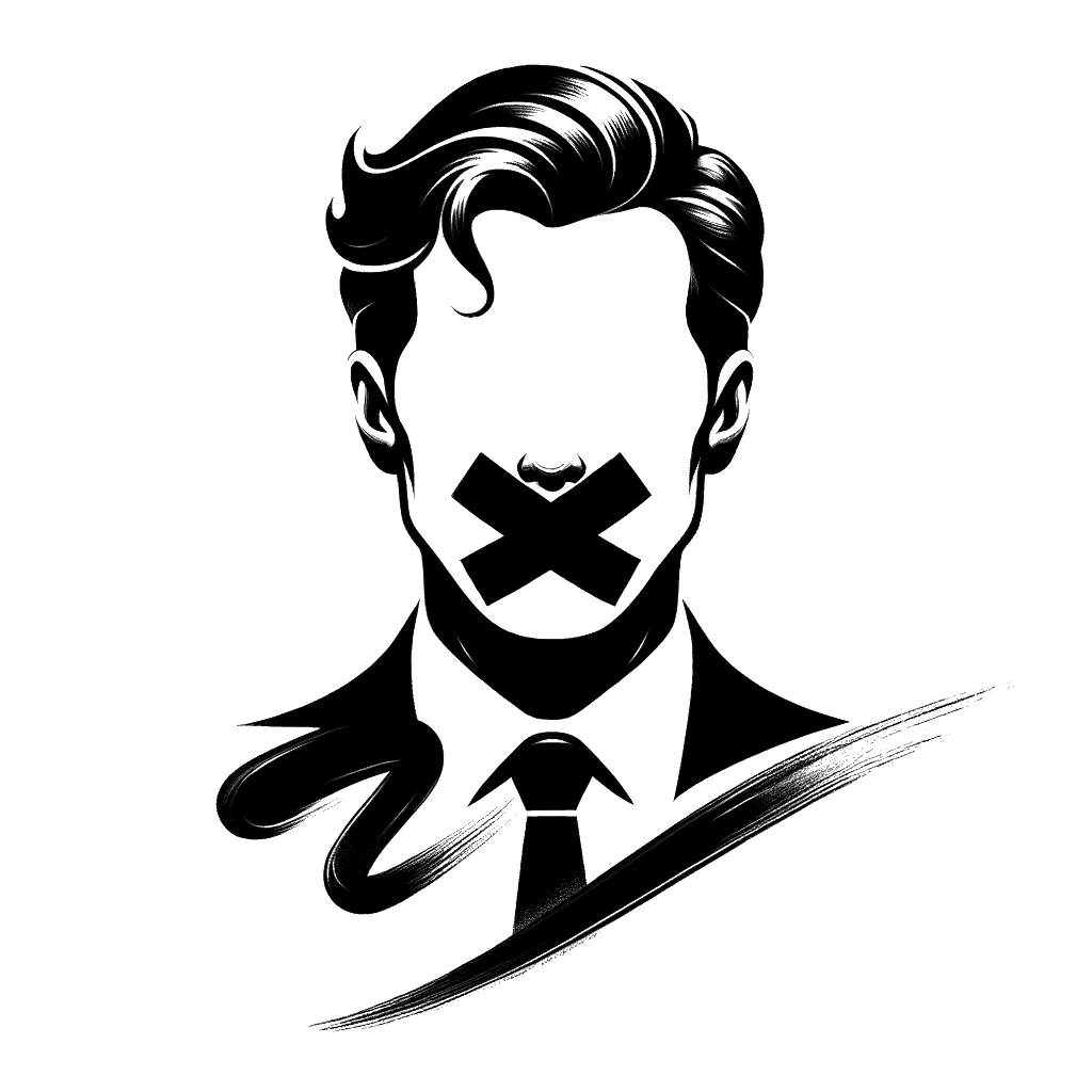 un dibujo de un hombre con una tirita en los labios representando el tema de Censura en blanco y negro.