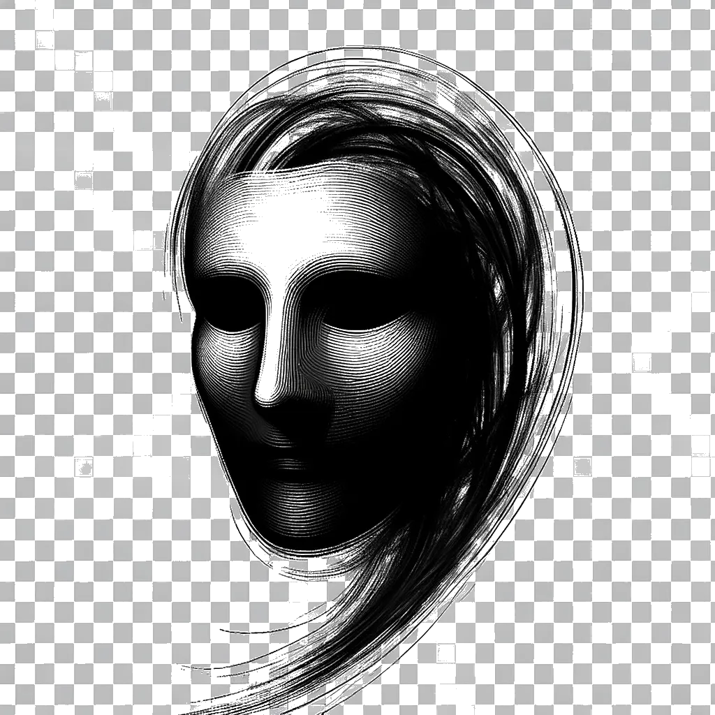 un dibujo de una persona occidental escondiéndose detrás de una máscara representando el tema de Charlatanes en blanco y negro.
