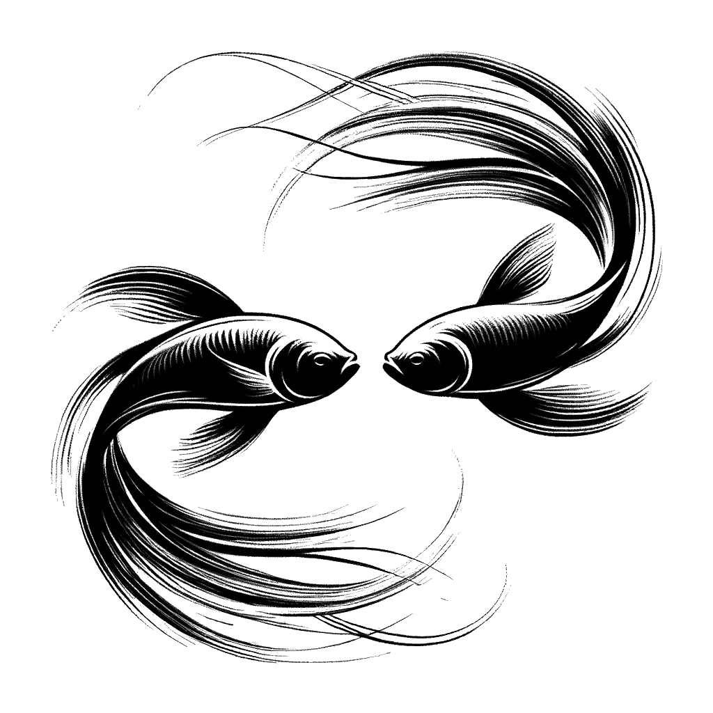 un dibujo de dos peces guramis besándose representando el tema de Citas en blanco y negro.
