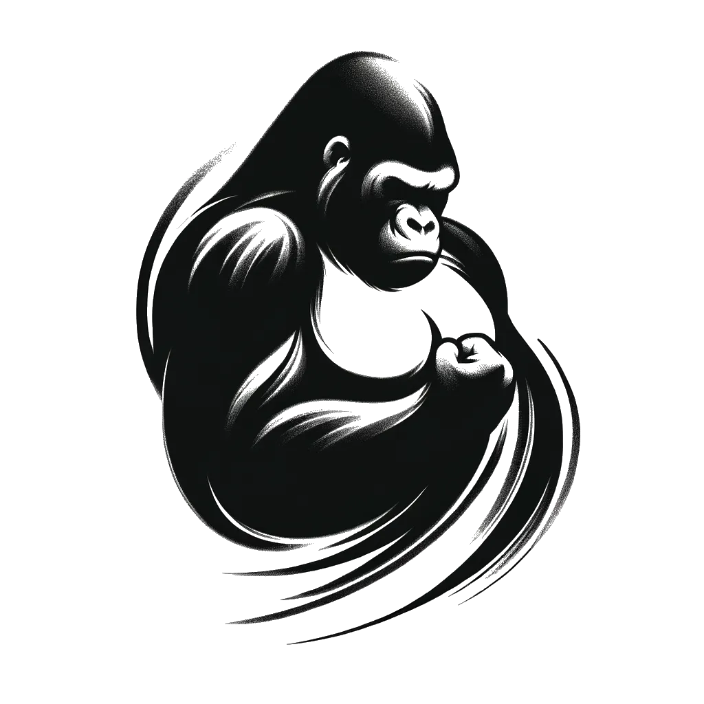 un dibujo de un gorila golpeando su mejilla en blanco y negro representando el tema de Comportamiento en blanco y negro.