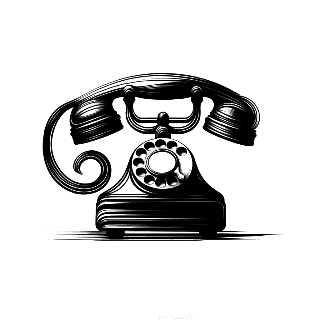 un dibujo de un teléfono antiguo conectado a otro representando el tema de Comunicación en blanco y negro.