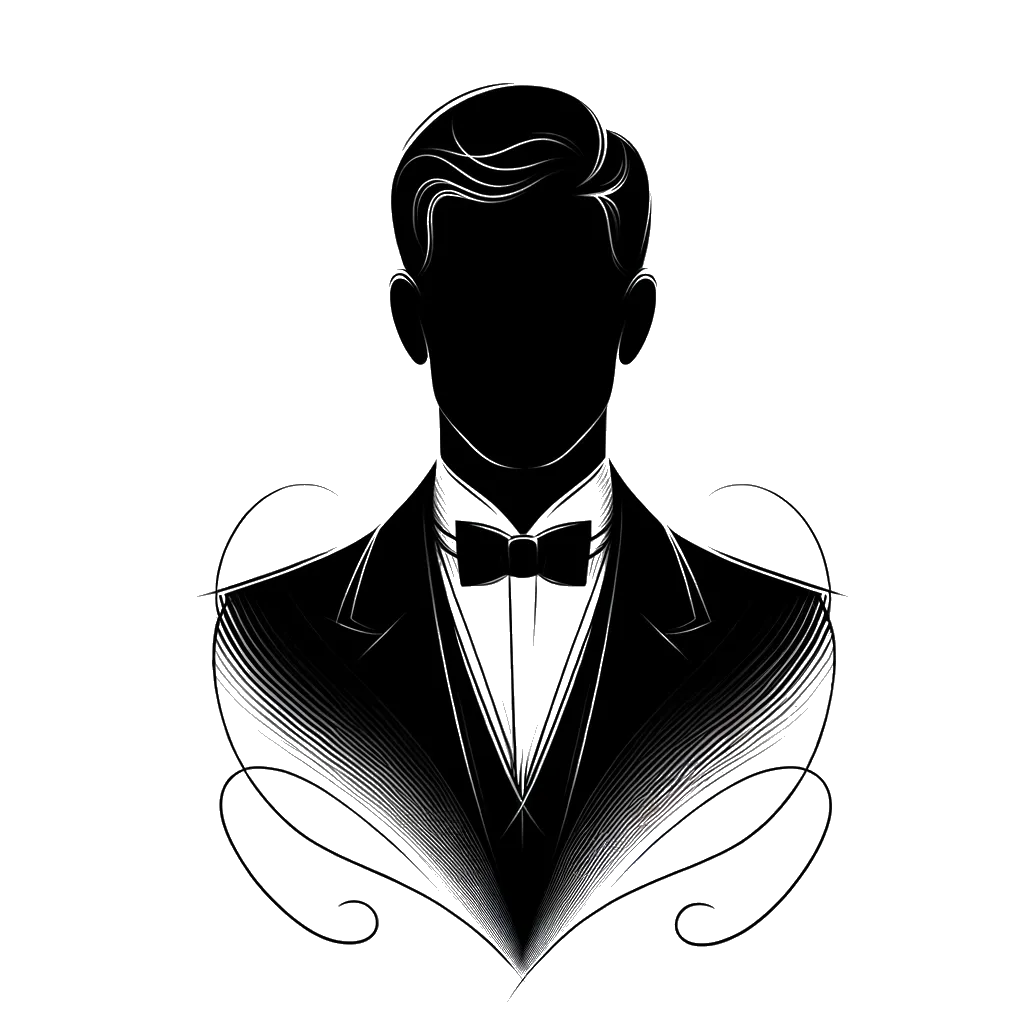 un dibujo de un mayordomo formal representando el tema de Conducta en blanco y negro.