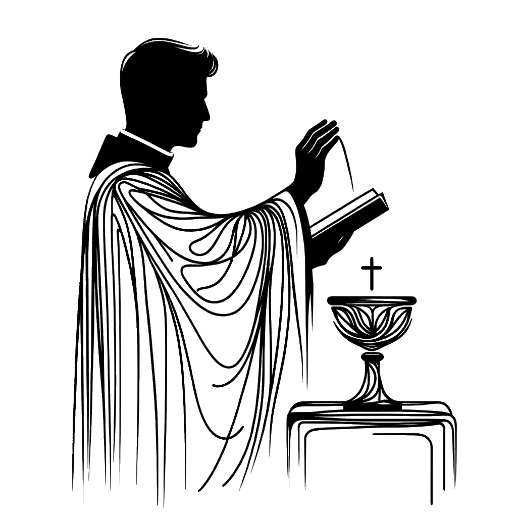 un dibujo de un sacerdote que realiza una confirmación representando el tema de Confirmación en blanco y negro.