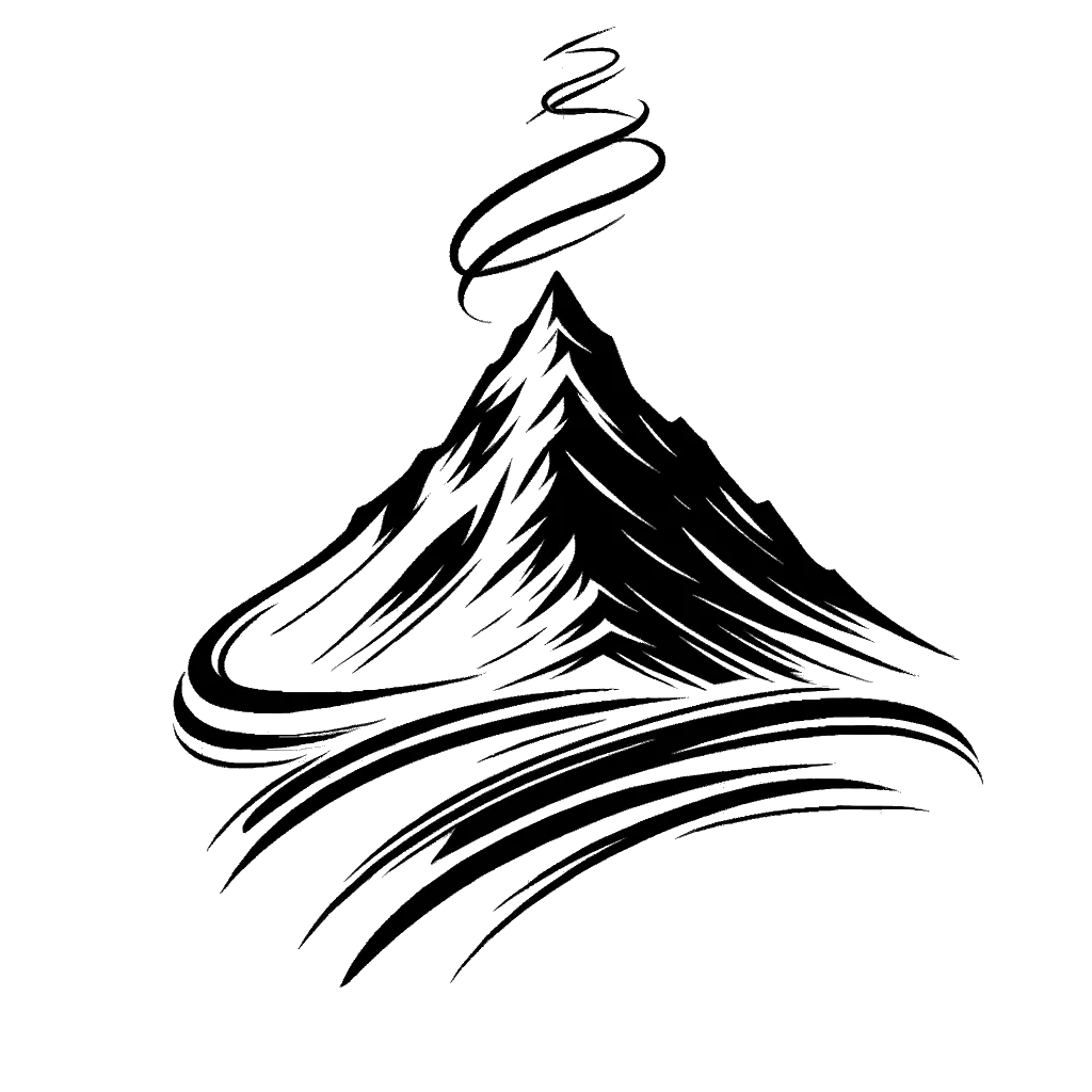 un dibujo de una cima de montaña nevada representando el tema de Conquista en blanco y negro.